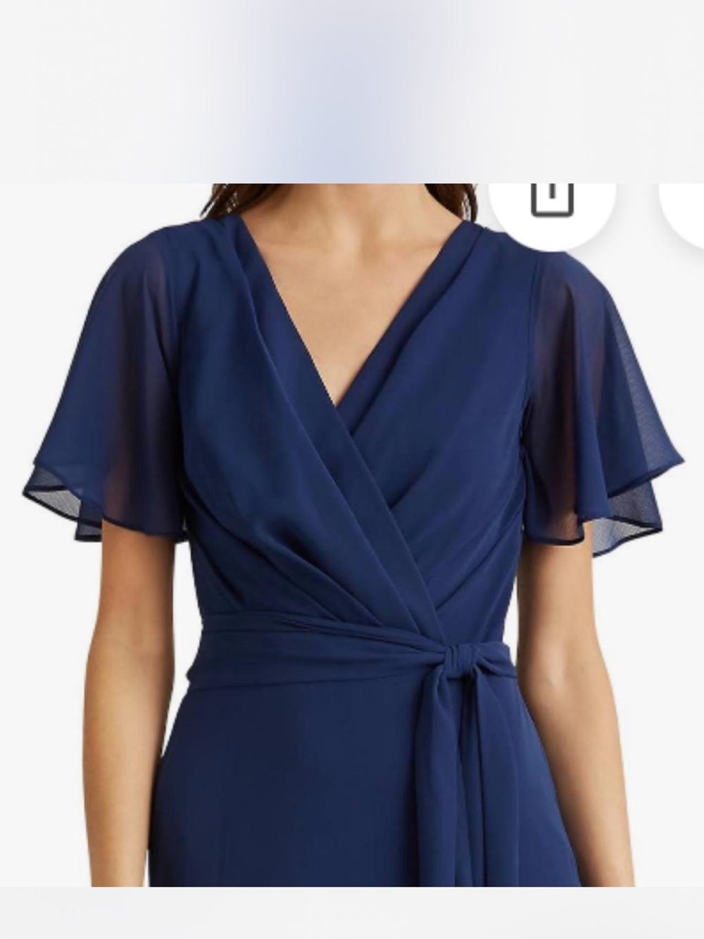 Polo by Ralph Lauren Navy Faux-Wrap Maxi Dress with Flutter Sleeves